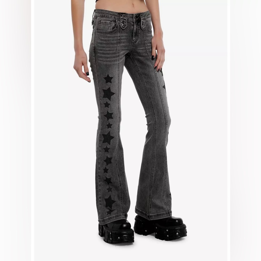 Hot Topic Gray Star Patterned Flared Jeans size 0… - image 1